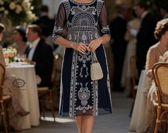 1920s Gatsby Flapper Dress: Beaded Sequin Embroidered Evening Gown