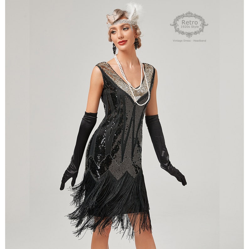 S-3XL 1920s Halloween Art Deco Fringed Sequin Beaded Wedding - Etsy