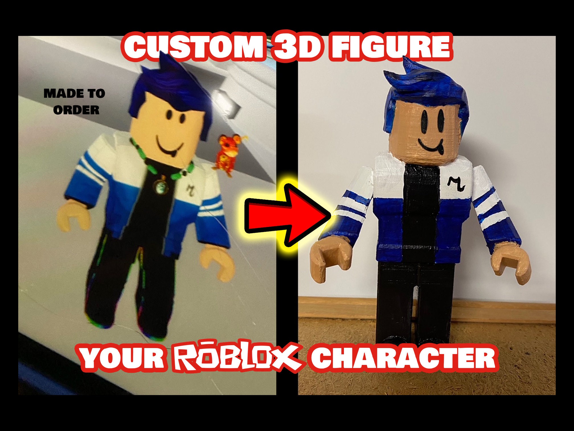 Made To Order Roblox Figure 3d Print Etsy - roblox avatar 3d model