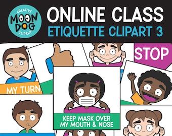 Online Classroom Etiquette CLIPART set #3 - Zoom Rules, Online Class Rules, Distance Learning Rules