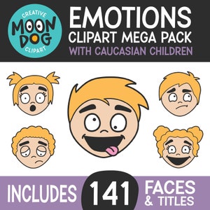 Emotions Clipart with Caucasian Children, Boys & Girls Faces