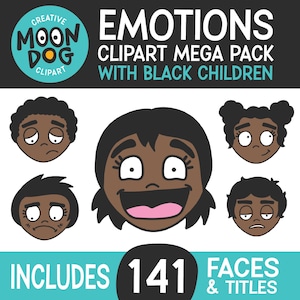 Emotions Clipart with Black Children, Boys & Girls Faces