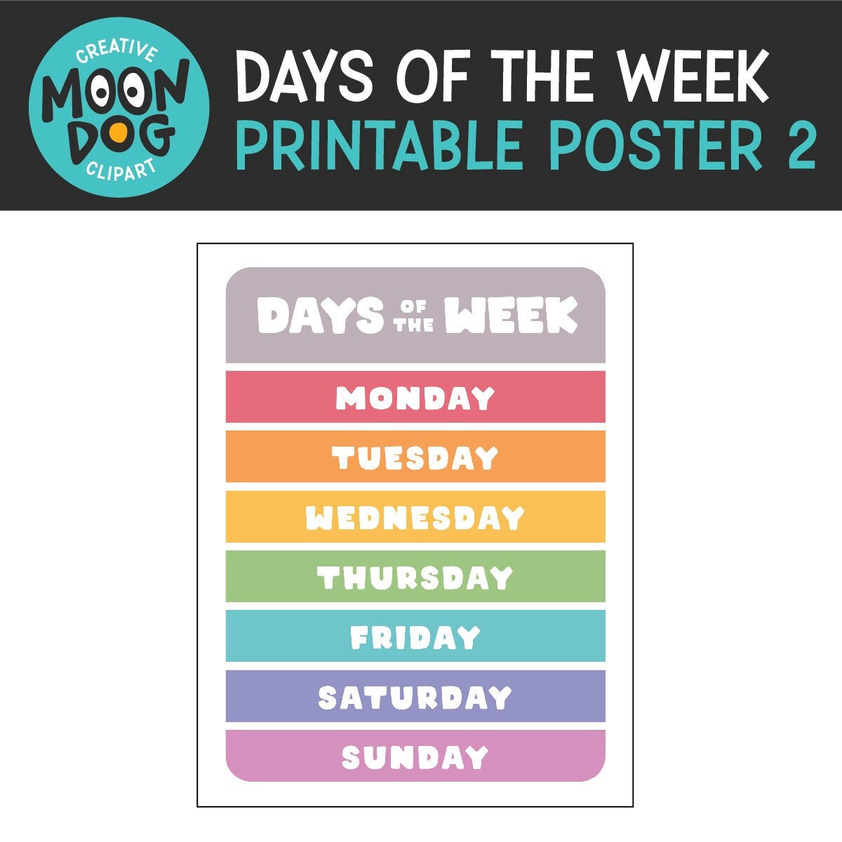 Days of the week printable calendar calendar poster 2 etsy