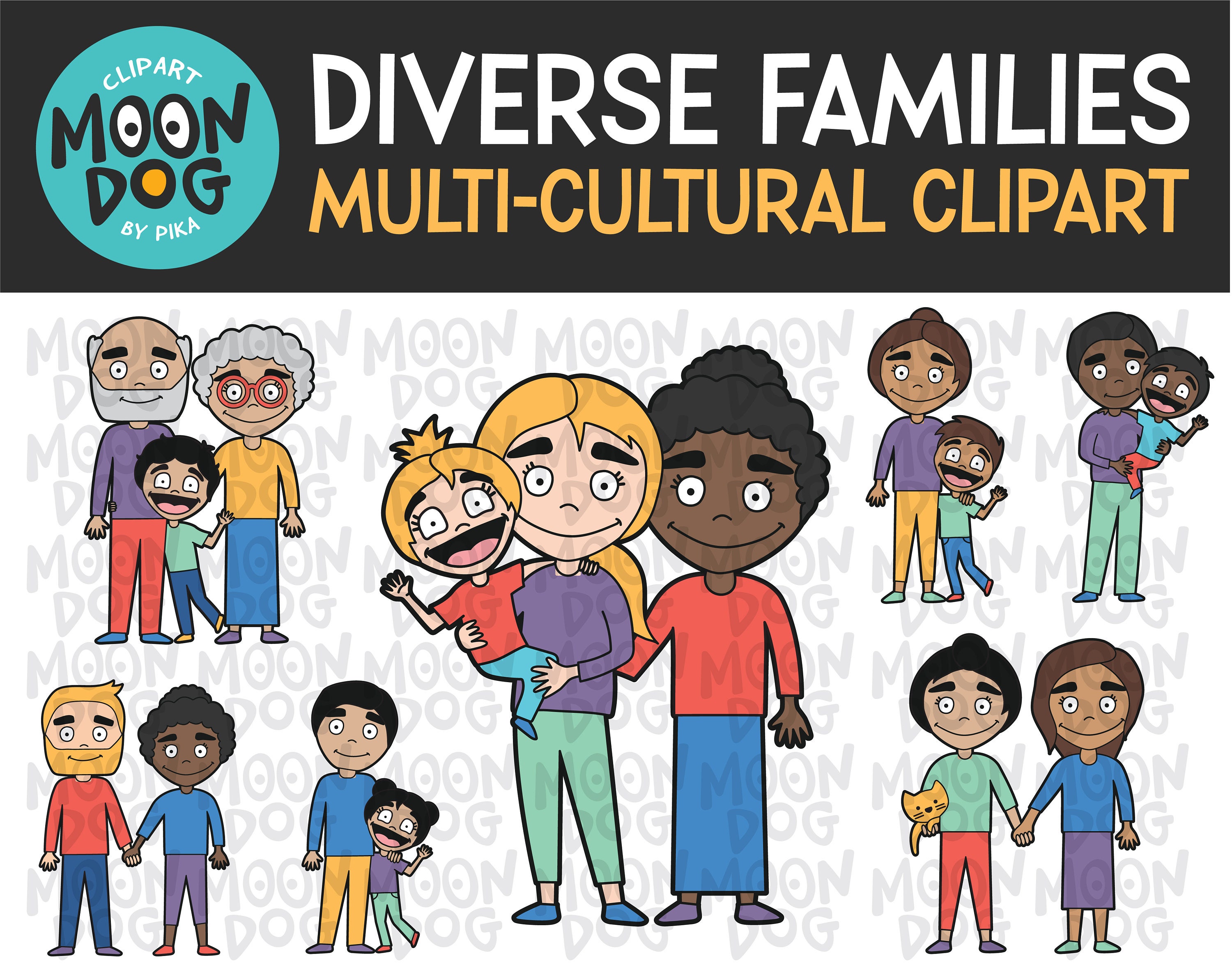Diverse Families Multi-cultural Clipart - Etsy UK