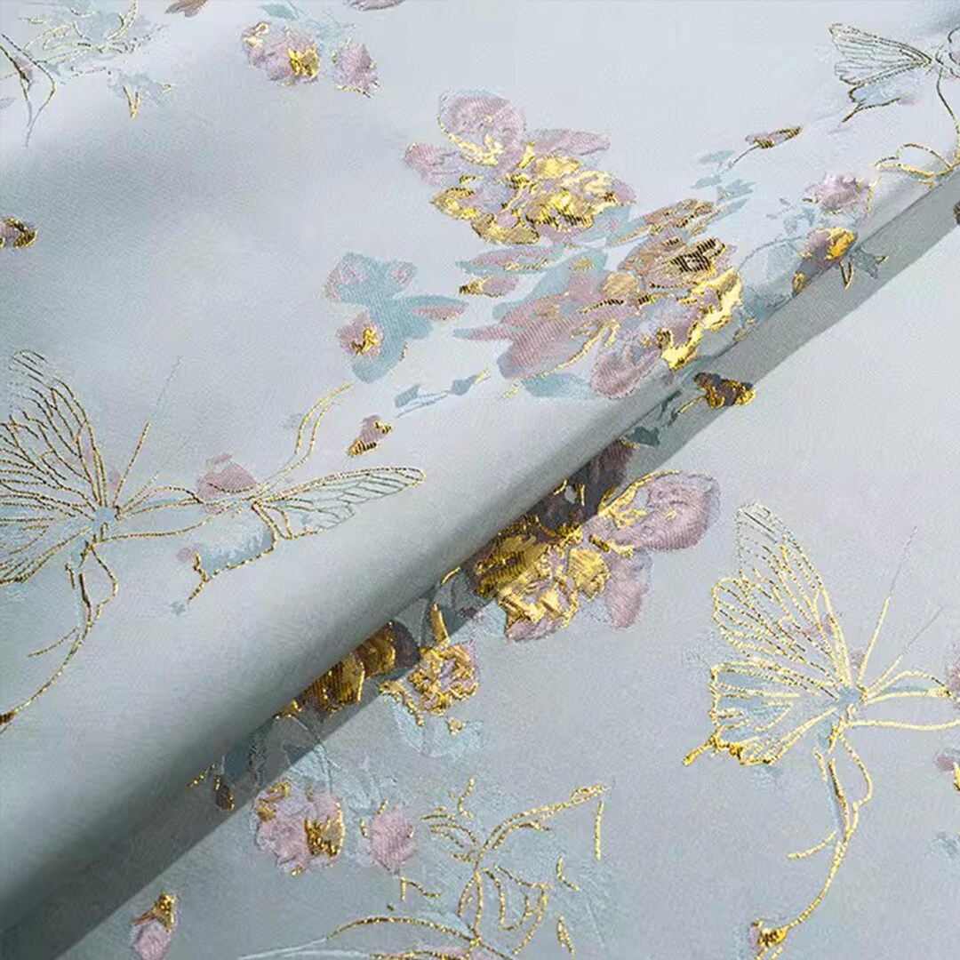Full Thread Relief Blue Golden Thread Relief Floral Jacquard Fabric, Fashion Stage ...