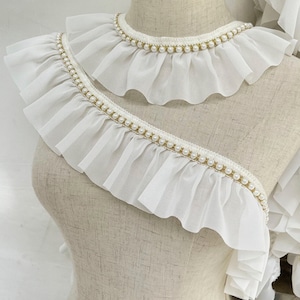 8cm Wide Chiffon Beads Lolita Skirt Cuffs Collar Home Fabric Pearl Lace Pleated Lace Accessories Sold by 2 Yard