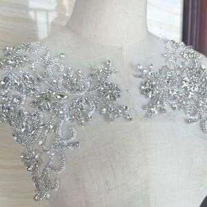 Silver Rhinestone Applique Shoulder Patch: Bridal Wedding Dress Accessory