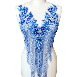 3D Flower Rhinestone Lace Applique: Beaded Embroidery Motif