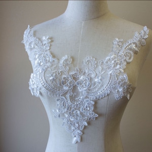 Floral Embroidery Lace Applique: Off White Bridal Dress DIY Patch