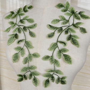 Green Tree Leaves Organza Lace Applique: DIY Dress Accessories (Pair)