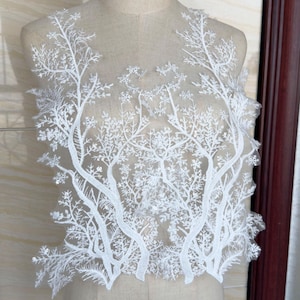 Snowflake Sequin Embroidery Lace Applique: Off White Cotton Flower Piece