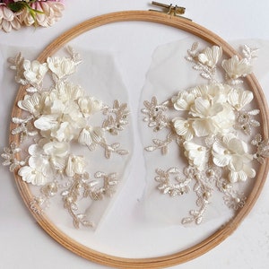 3D Beaded Flower Lace Applique: DIY Wedding Dress Accessory (1 Pair)