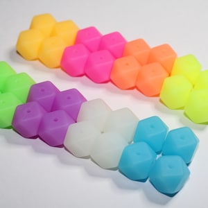 Mini hexagon neon silicone beads, fluorescent silicone beads, beads for crafting; glow in the dark silicone beads