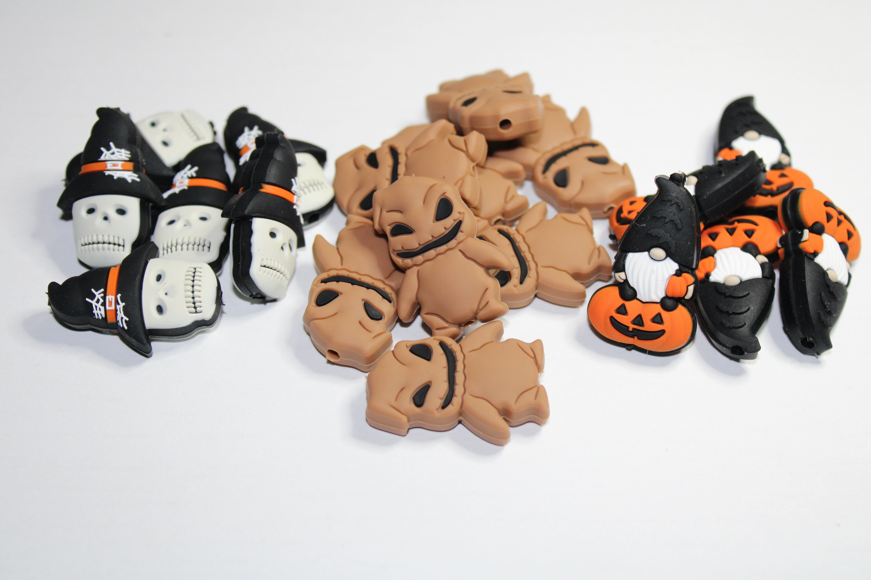 Individual Halloween Silicone beads, Skull with hat silicone bead, gnome pumpkin silicone beads, Beads for Halloween crafting,