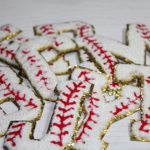 Letras de beisebol em chenille de 3 polegadas; letras de chenille para passar a ferro; remendos de letras de 3 polegadas