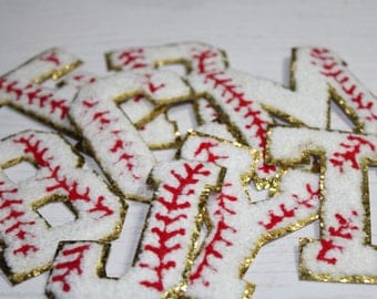 3 inch Baseball Chenille Letters; Chenille Iron On Letters; 3 inch letter patches
