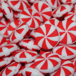 Red and white peppermint silicone beads, Christmas Silicone beads, Beads for crafting, Holiday Beads,