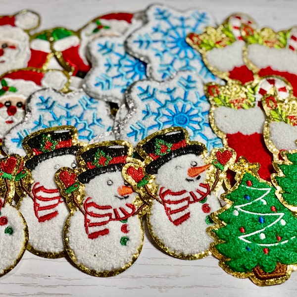 Christmas chenille iron on patch, chenille iron on patches, patches for shirts, Holiday iron on patches