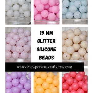 15 mm Glitter Silicone Beads, Glitter beads, Beads for Crafting,