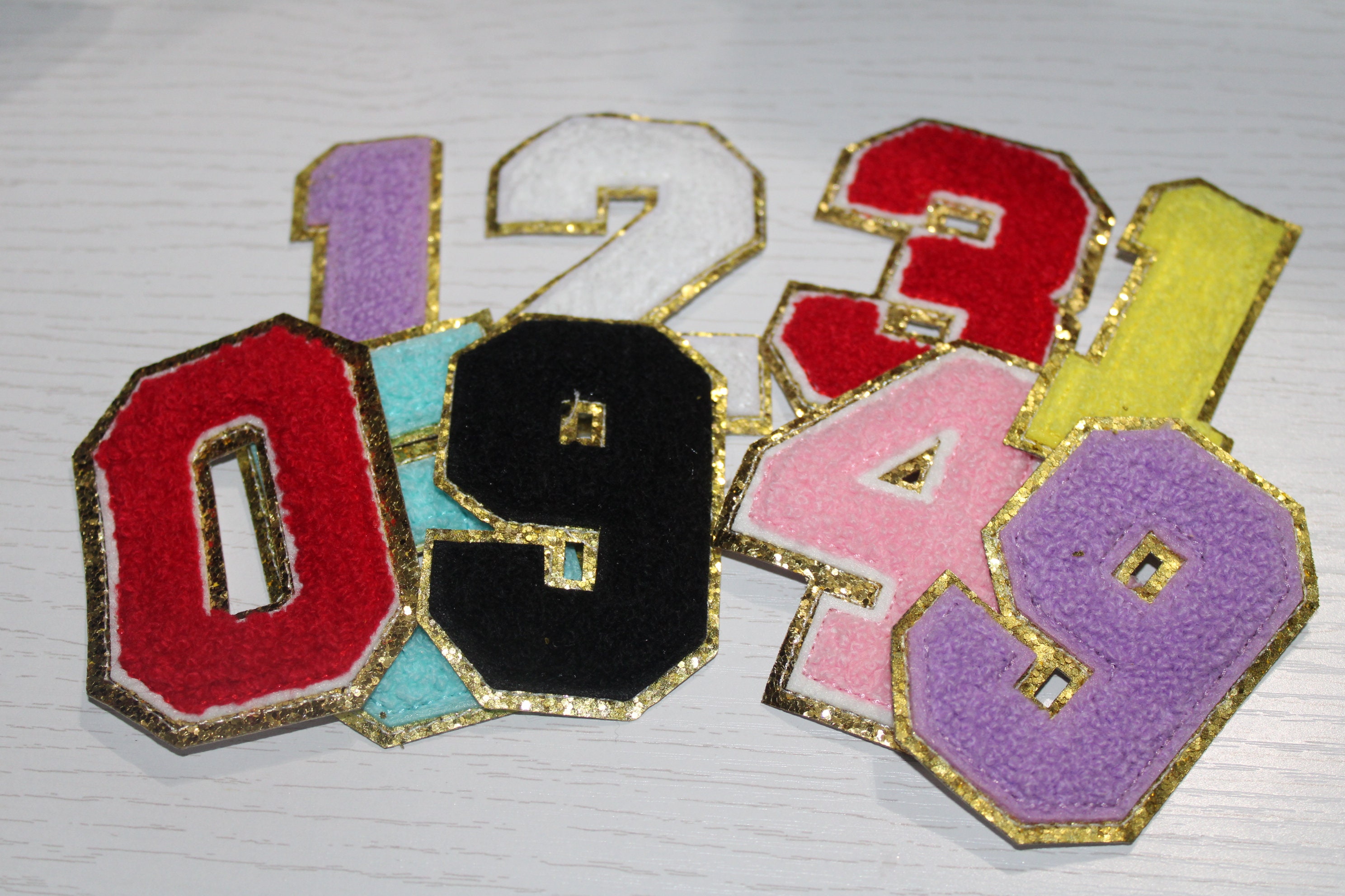 30 Pcs Numbers 0-9 Sew On Patches Iron On Sequin Embroidered Sewing  Appliques for Clothing 