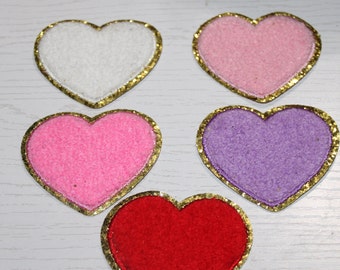Heart shaped chenille iron on patch, Single heat patch, chenille iron on patches, patches for shirts