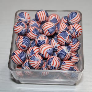 Individual Round 15 mm American Flag Silicone bead, bead for crafting, Patriotic Bead