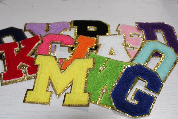 3 Embroidered Iron-On Letter Patches, Alphabet Appliques, Letter Patches  for Clothing, DIY Craft - Golden Yellow/White