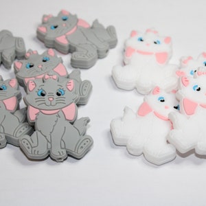 Individual White and Pink or Grey and Pink Cat Silicone Bead, Cat beads, Silicone Beads, Beads for Crafting