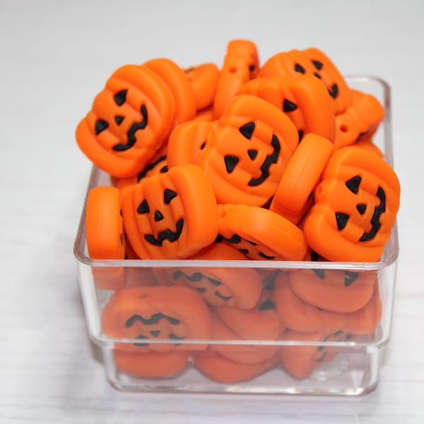 Orange Jack O Lantern Silicone beads, pumpkin silicone beads, Beads for crafting, Halloween Beads