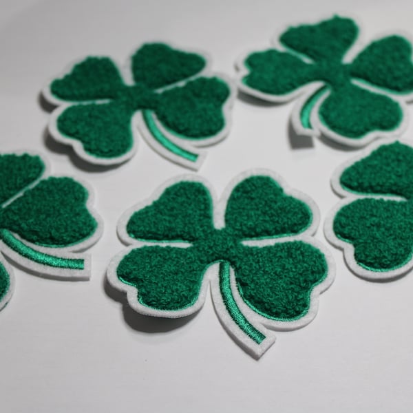 Clover chenille iron on patch, Shamrock chenille iron on patches, patches for shirts