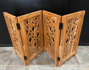 Vintage 4 Panel Folding Solid Wood Tabletop Divider Decor Privacy Screen, Short 26"