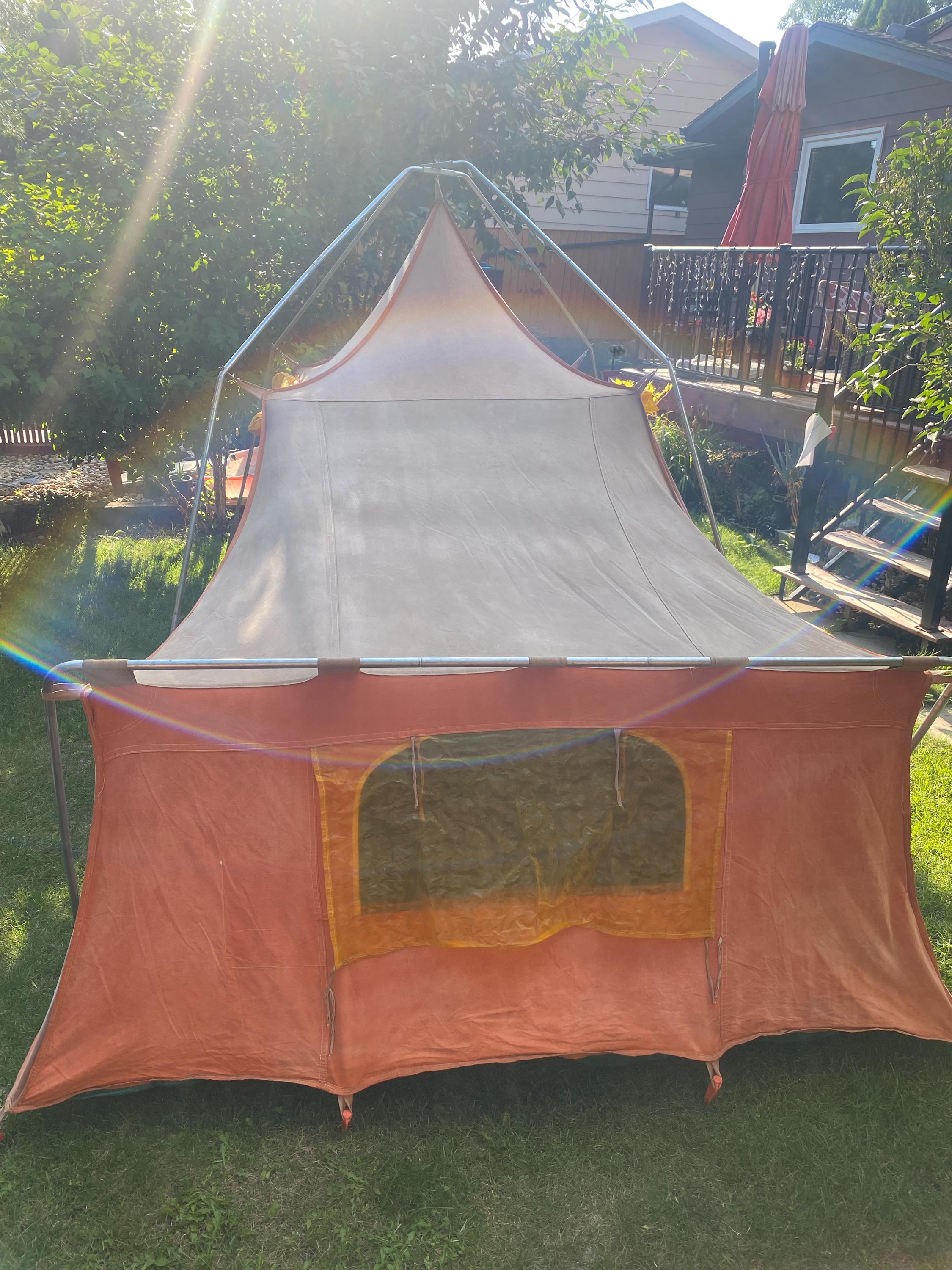 Vintage Camp Mate Canvas Tent Orange 7ft Tall 139x96in Poles