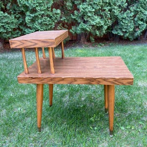 Table basse à deux niveaux style Mid-Century Modern, table d'appoint en stratifié aspect teck