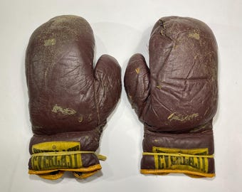 Vintage Everlast Leather Boxing Gloves Brown 14oz Lace Up Training Sparring Pair