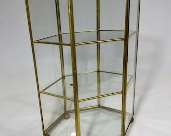 Vintage MCM Table Top, Gold Mirrored Curio Cabinet, Display Case, 10&quot; x 4.5&quot; x 7&quot;