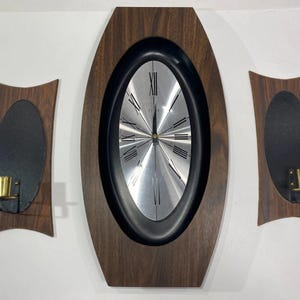 Vintage Elgin Wall Clock Set Mid Century Modern Wood Atomic Style Clock With Matching Candle Sconces