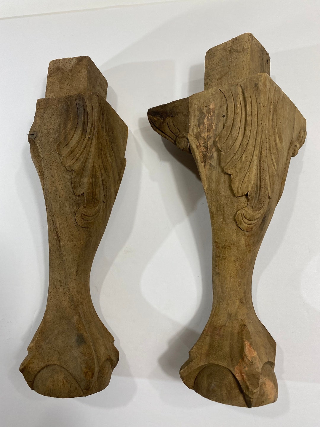 Authentic Antique Victorian Wood Claw Foot Furniture Feet Set of 2