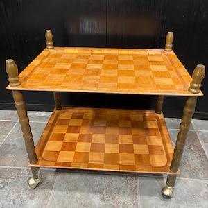 Rare Mid-Century Spindle Bar Cart – 2-Tier Wood Trays, MCM Design