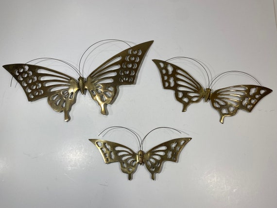 Vintage Brass Butterfly Set of 3 Wall Hanging MCM Mid Century Modern Decor  Gold 