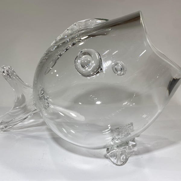 Blenko Style Fish Bowl Vase Terrarium Clear Hand Blown Art Glass 9" Tall