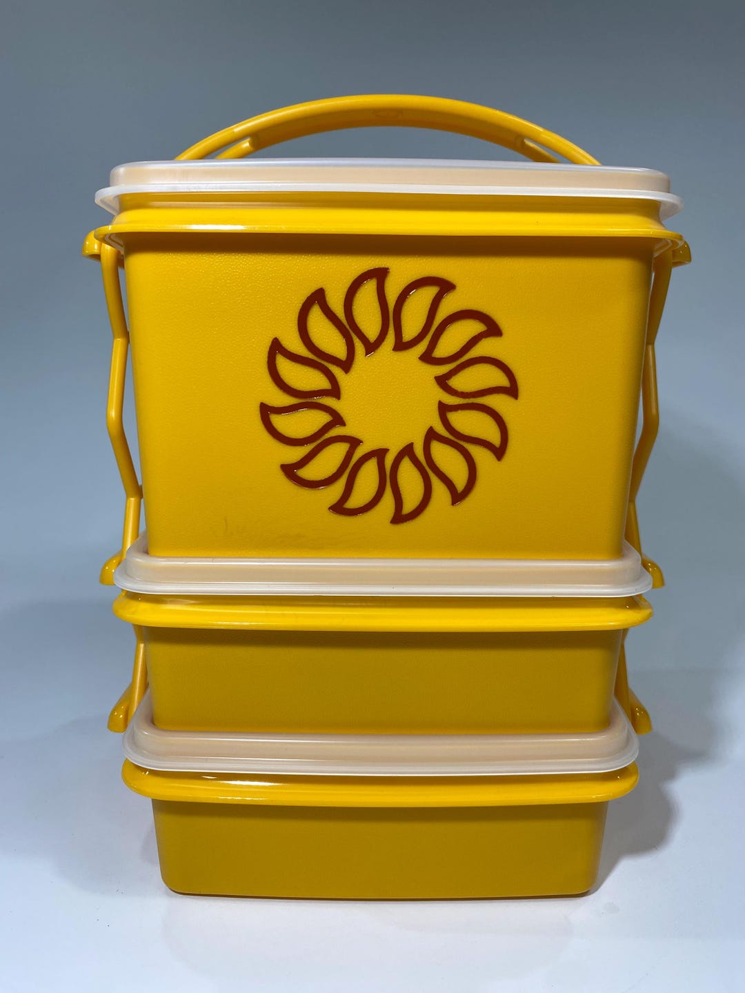 Vintage Tupperware Golden Sun Harvest Square Away Stacking Lunch