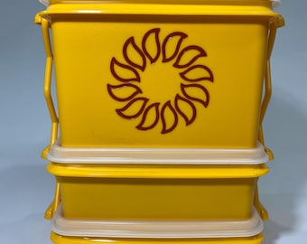 Vintage Tupperware Golden Sun Harvest Square Away Stacking Lunch