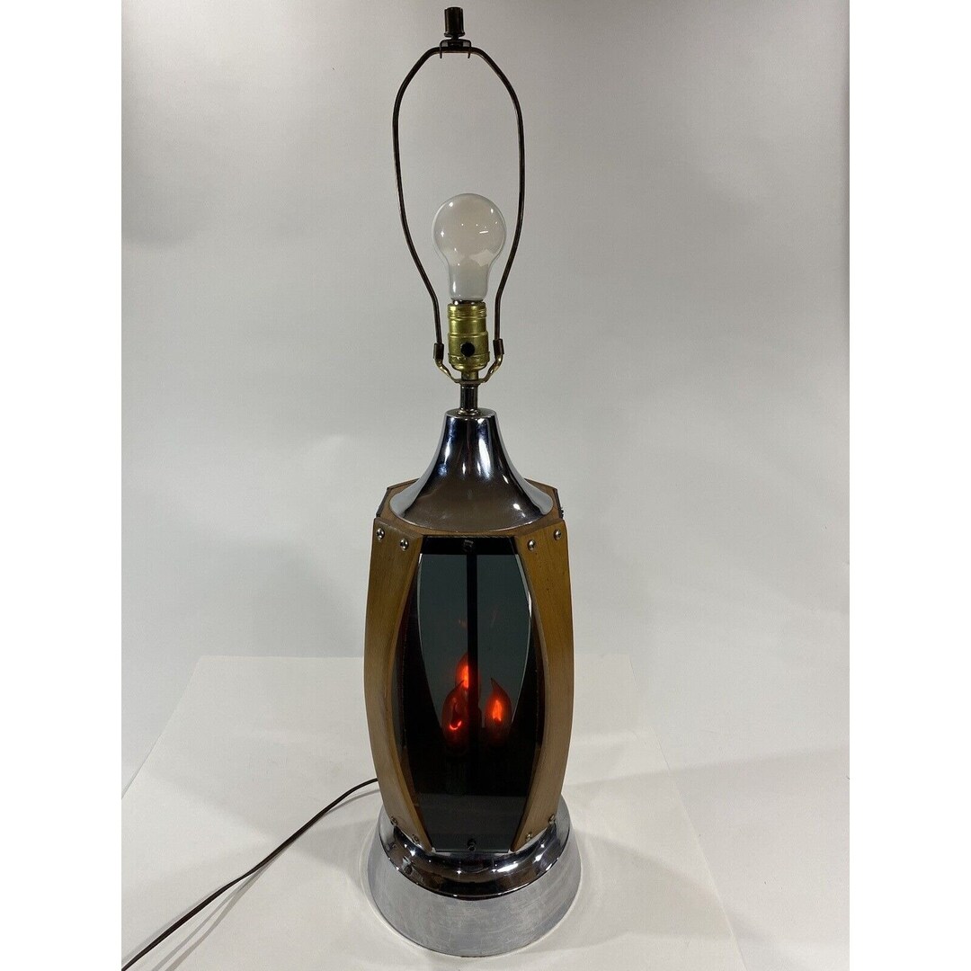Mid Century Modern Bent Walnut Wood Plexiglass Table Lamp