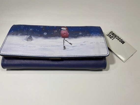 New Wallet, Love Moschino, Clutch Women's Winter Scene, Snow, Blue
