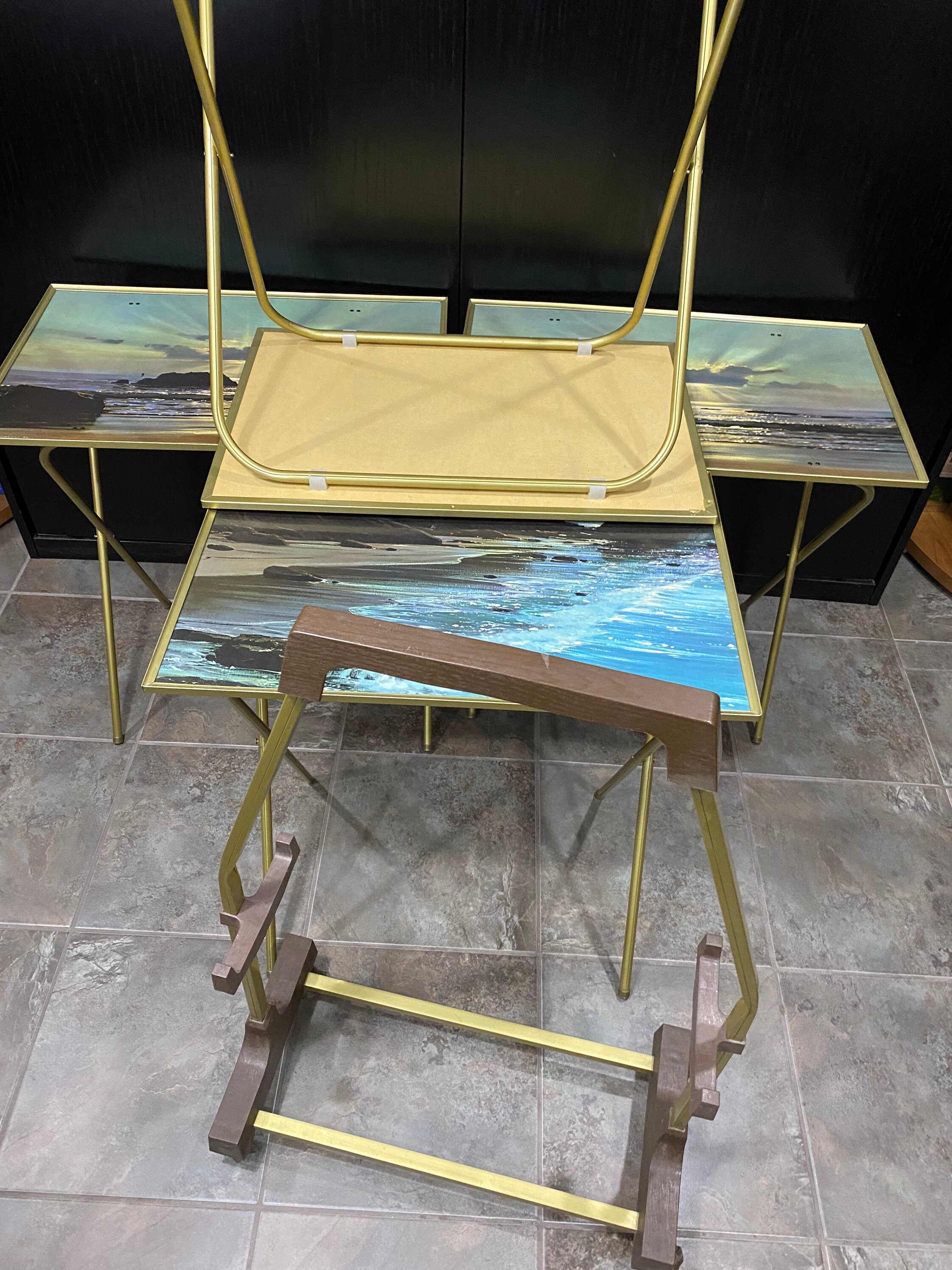 Vintage Folding TV Trays Serving Tables Sunset Beach Etsy