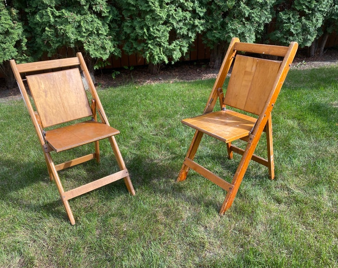 Set of 2 Antique Vintage Wood Folding Chairs From Vilas Furniture
