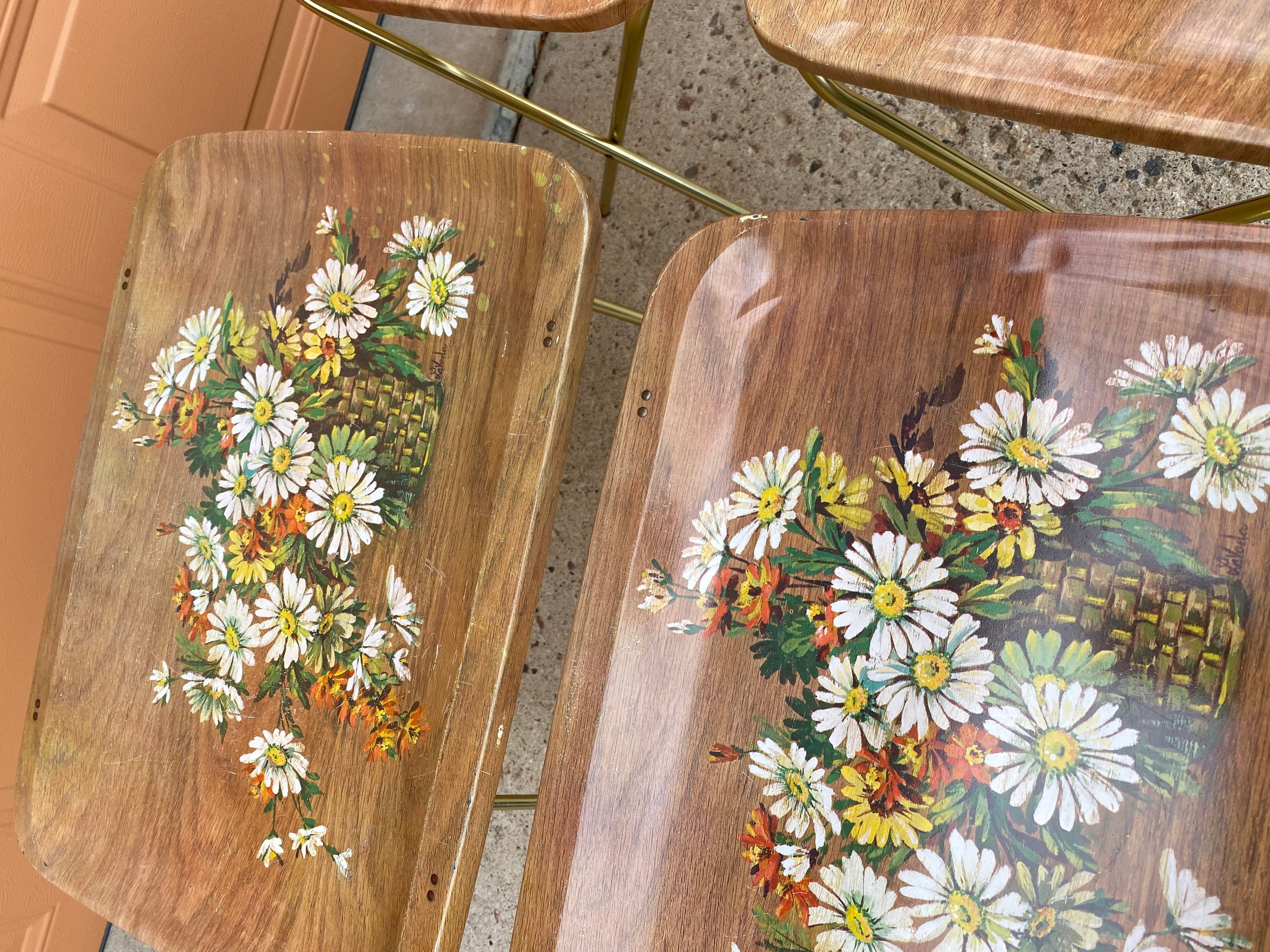 Metal TV Snack Tray Set of 4 Vintage Folding Wood Grain Etsy