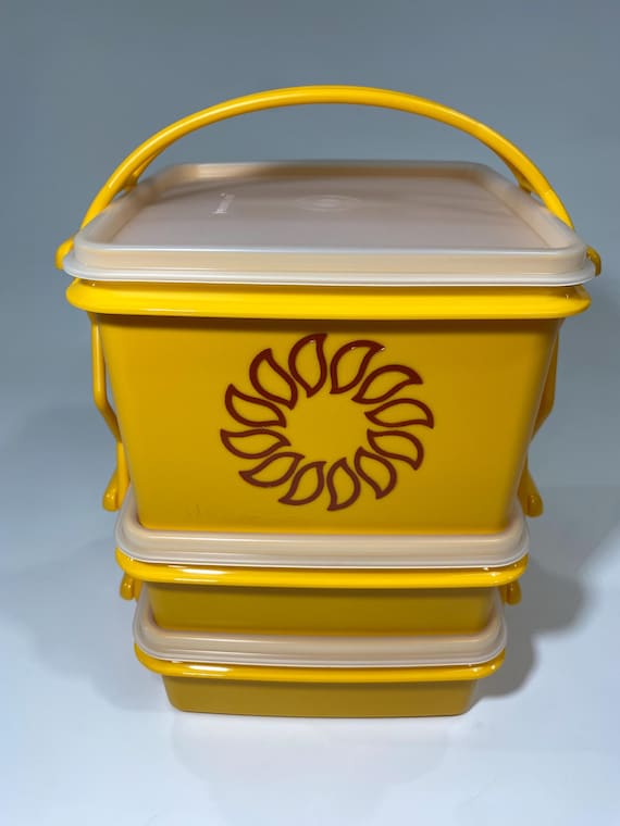 Vintage Tupperware Golden Sun Harvest Square Away Stacking Lunch