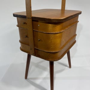 Mid-Century Danish Sewing Box Table –Wood, Swivel Drawers, Rare Design