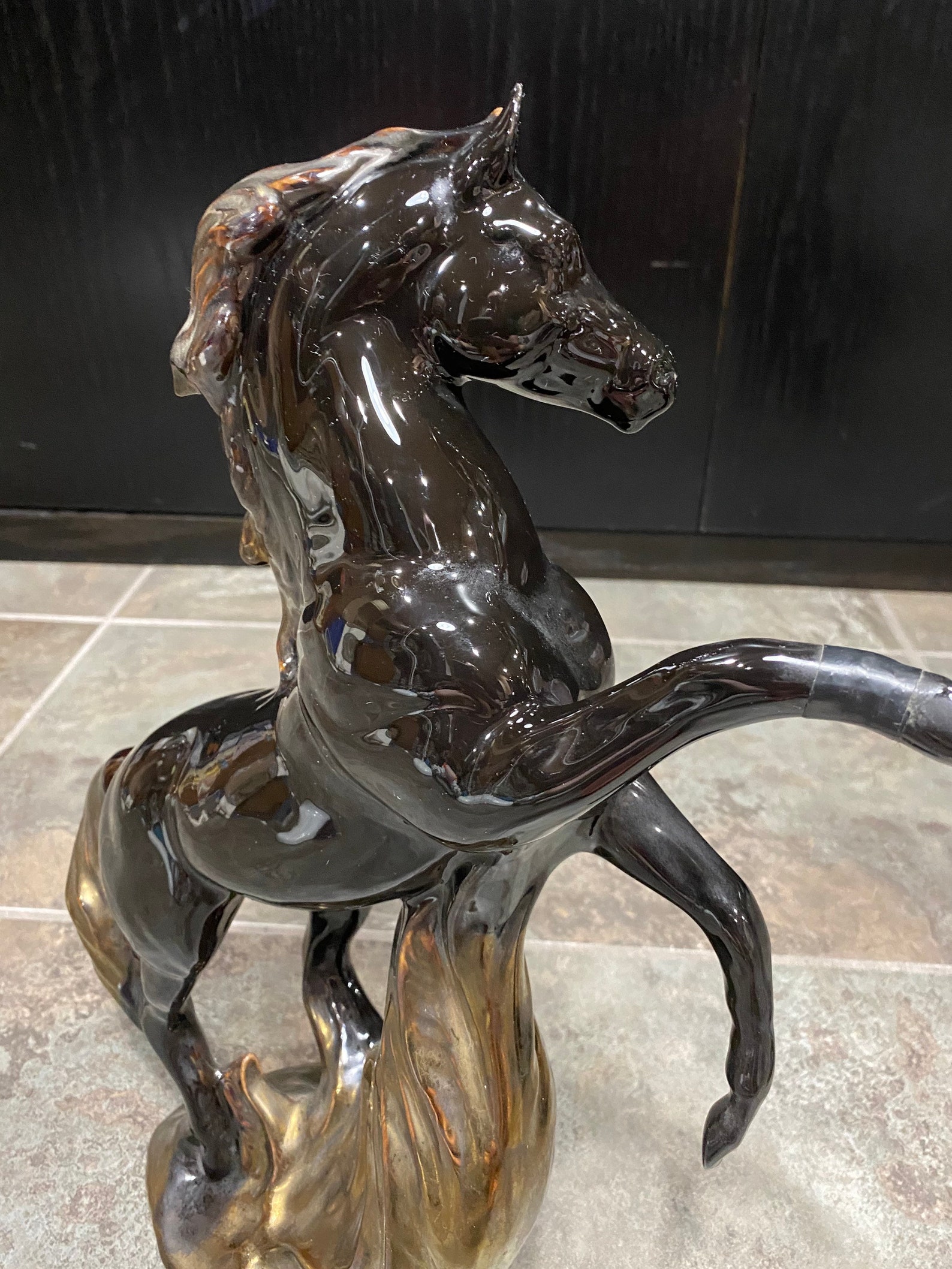 Large Ceramic Horse Statue Glossy Black Stallion Set Etsy